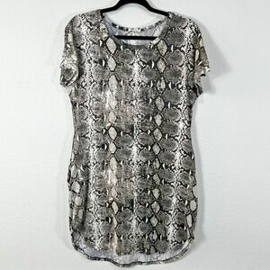 Viamor‎ Snakeskin Print Shirt Dress Women's M Pockets Short Dolman Sleeves